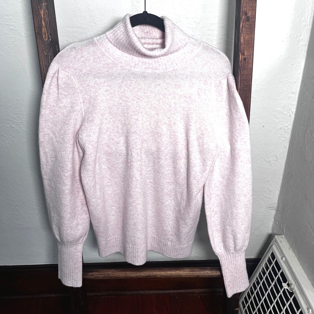 J.Crew Pink Marl Turtleneck Sweater Puff Shoulder Long Sleeve Size S Pastel